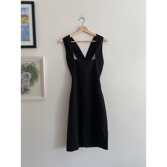 HALSTON Andie Black Crossover Neck Cocktail Dress Size 4 - Picture 3 of 7